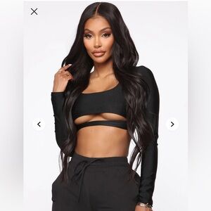 Fashion Nova Black Long Sleeve Crop Top